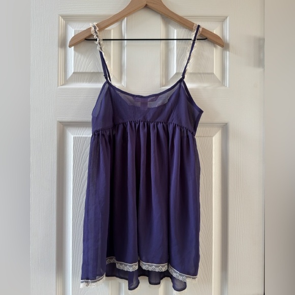 Victoria's Secret Navy Blue Cream Lace Chiffon Babydoll Slip Cami - Picture 3 of 3